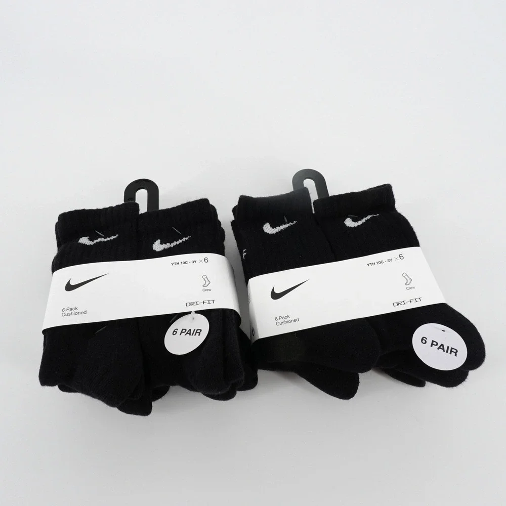 Nike Kids Two 6 Packs Dri-FIT Everyday Cushioned Crew Socks Black XS NEW